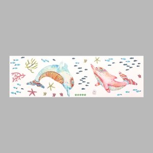 Наклейка пластик интерьерная цветная "Красочные морские дельфины" 30х90 см