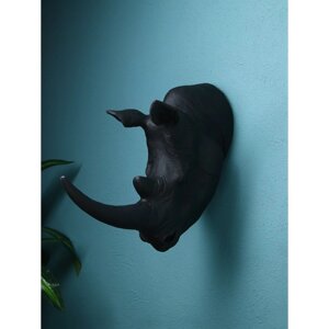 Настенная фигура "Голова носорога", полистоун, 50 см, чёрный матовый, Иран, 1 сорт