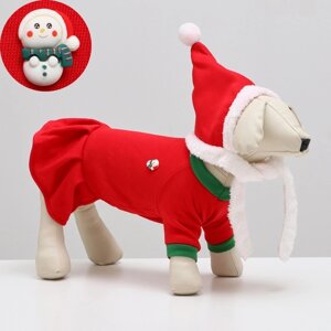 Новогодний костюм "Снегурочка" для собак, размер L, красный (ДС 34, ОШ 30, ОГ 44 см)