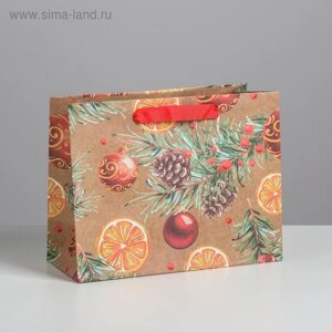 Пакет крафтовый горизонтальный «Новогодние шарики», MS 23 18 10 см