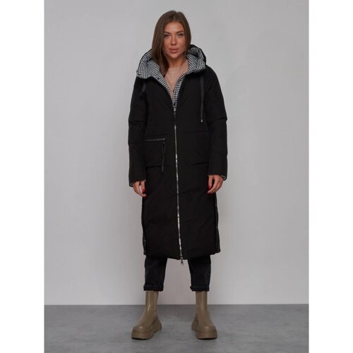 Пальто утепленное двухстороннее женское, размер 44, цвет чёрный