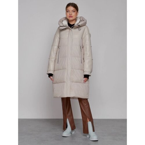 Пальто утепленное зимнее женское, размер 44, цвет бежевый