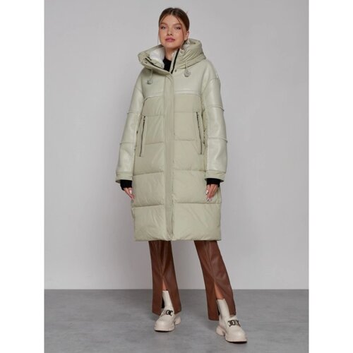 Пальто утепленное зимнее женское, размер 44, цвет светло-зелёный