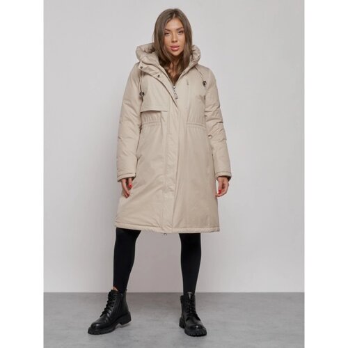 Пальто утепленное зимнее женское, размер 46, цвет бежевый