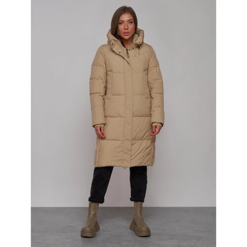 Пальто утепленное зимнее женское, размер 48, цвет светло-коричневый