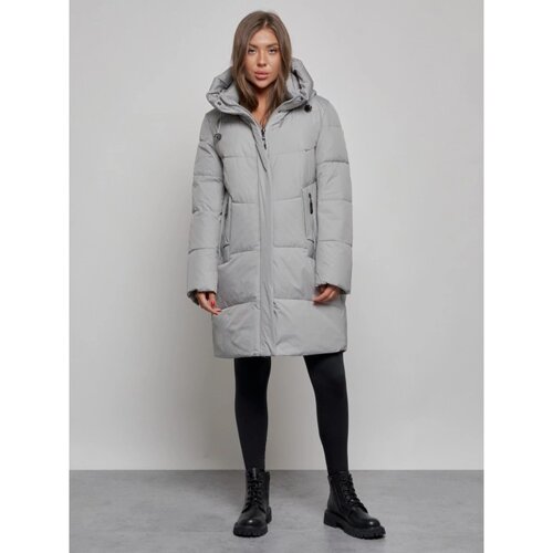Пальто утепленное зимнее женское, размер 52, цвет серый