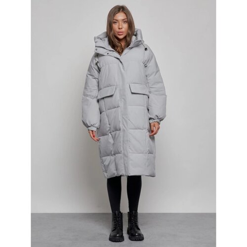 Пальто утепленное зимнее женское, размер 54, цвет серый
