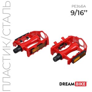 Педали 9/16" Dream Bike, с подшипниками, пластик/сталь, цвет красный