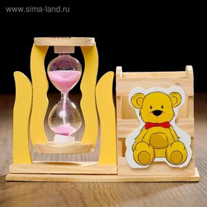 Песочные часы "Медвежонок", сувенирные, с карандашницей, 13.5 х 13.5 х 10 см, микс