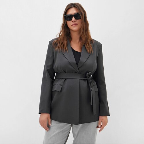 Пиджак женский с поясом MIST plus-size, р. 60, серый