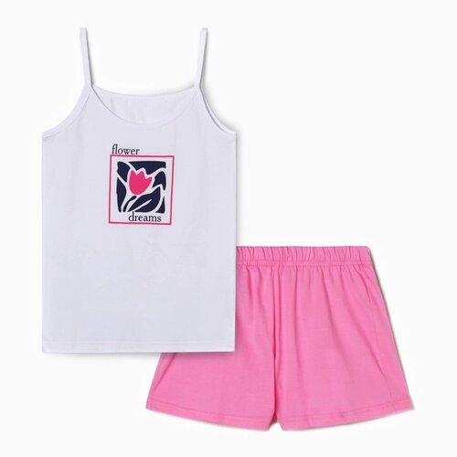 Пижама женская (майка, шорты), цвет розовый/белый, размер 48