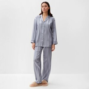 Пижама женская (рубашка, брюки) KAFTAN "Полоска", серо-голубой, размер 40-42