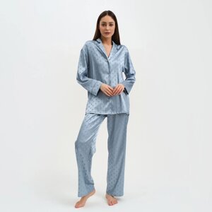 Пижама женская (рубашка и брюки) KAFTAN "Горох" цвет голубой, размер 52-54