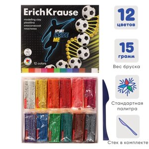 Пластилин со стеком 12 цветов, 180 г, ErichKrause "Sport DNA", в картонной упаковке