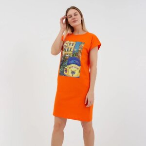Платье женское домашнее, цвет оранжевый, размер 46