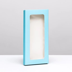 Подарочная коробка под плитку шоколада, с окном голубой, 17 х 8 х 1,4 см
