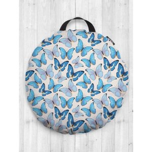 Подушка сидушка «Голубые бабочки», декоративная, d = 52 см