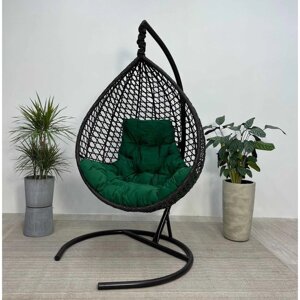 Подвесное кресло Montblanc черное, зеленая подушка, Чаша: 120 х 100 х 80 см, стойка: 186 х 108 см