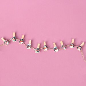 Прищепки декоративные с верёвкой для подвеса «Пингвины» набор 10 шт., 2,5 12,5 13,5 см