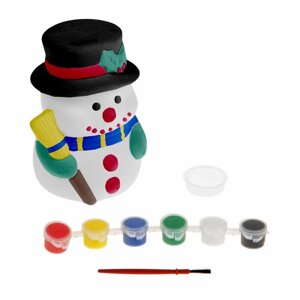 Роспись по керамике — копилка «Снеговик с метлой»краски 6 цветов по 3 мл, кисть