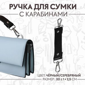 Ручка для сумки, с карабинами, 20 1 см 2,5 см, цвет чёрный/серебряный