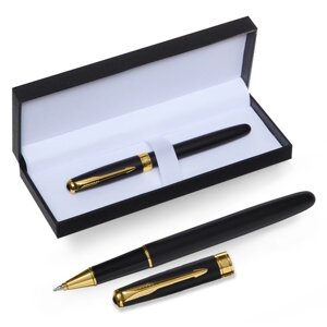 Ручка подарочная роллер, в кожзам футляре, корпус черный, золото