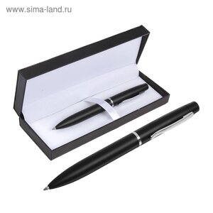 Ручка подарочная, шариковая "Графит" в кожзам футляре, поворотная, чёрно-серебристый корпус
