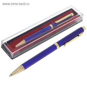 Ручка подарочная, шариковая, в пластиковом футляре, поворотная, "Эксперт", синяя с золотистыми вставками