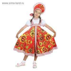 Русский народный костюм «Хохлома»платье, кокошник, цвет красный, р. 32, рост 122–128 см