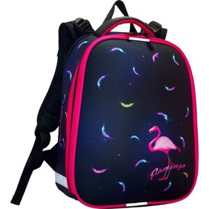 Рюкзак каркасный школьный 38 х 30 х 16 см, эргономичная спинка, Stavia "Фламинго мини", чёрный/синий/розовый