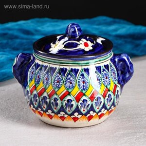 Сахарница Риштанская Керамика "Узоры", 500 мл, синяя