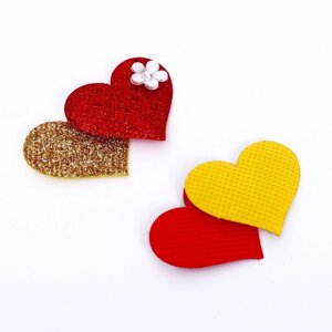 Сердечки декоративные, набор 5 шт., размер 1 шт: 5 3,5 см, цвет красно-золотой