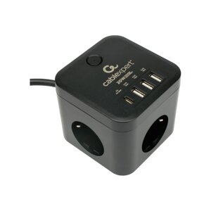 Сетевой фильтр Cablexpert Cube CUBE-3-CU3-B-1.5, 3р, 10А, 1xType-C PD, 3xUSB,1.5м, ур. защ. 4+ 1030904