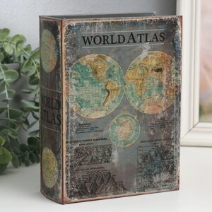 Шкатулка-книга дерево, кожзам "Атлас мира" 6х15х20 см