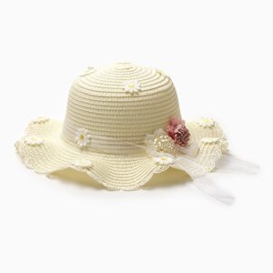 Шляпа для девочки "Цветочек" MINAKU, р-р 52, цв. молочный