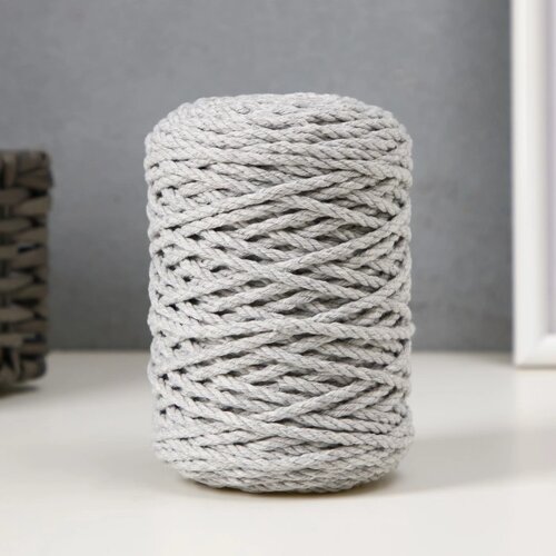 Шнур для вязания 80% хлопок, 20% полиэстер крученый 3 мм, 185г/45м, 07-св. серый