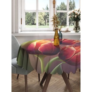 Скатерть на стол «Букет тюльпанов», круглая, сатен, d = 150 см