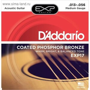 Струны для акустической гитары D'Addario EXP17 Coated Phosphor Bronze , Medium, 13-56