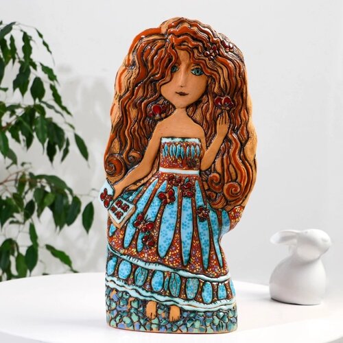 Сувенир керамика "Девушка в прекрасном платье с бабочками"Ваза) h= 44,5 см. V=4л