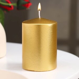 Свеча - цилиндр парафиновая, лакированная, золотой металлик, 5,68 см