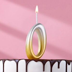 Свеча для торта цифра "Овал"0", 5,5 см, золото-серебро
