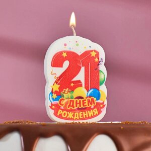 Свеча для торта цифра «С Днём Рождения»21" красная, 6,5 см