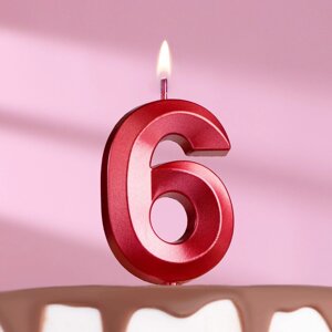 Свеча в торт на шпажке «Грань», цифра "6", 5 см, красная