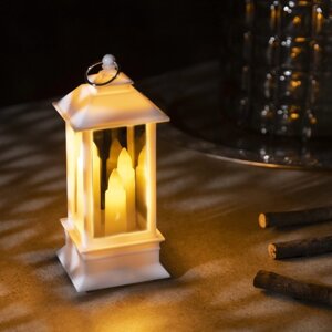 Светодиодная фигура «Белый фонарь со свечками» 5.5 13 5.5 см, пластик, батарейки AG13х3, свечение тёплое белое