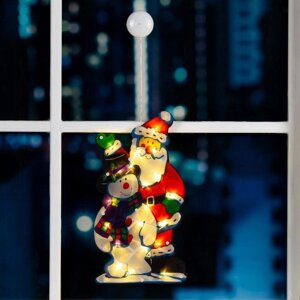 Светодиодная фигура на присоске «Дед Мороз и снеговик» 25 44 см, пластик, батарейки АААх3 (не в комплекте), свечение тёплое белое