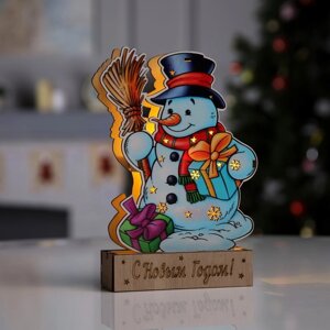 Светодиодная фигура «Снеговик с подарками» 13 20 2.5 см, дерево, батарейки LR1130х3, свечение тёплое белое