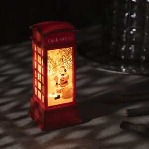 Светодиодная фигура «Телефонная будка с Дедом Морозом» 5.3 12 5.3 см, пластик, батарейки AG13х3, свечение тёплое белое