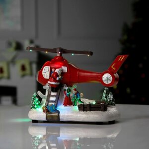 Светодиодная фигура «Вертолёт с Дедом Морозом» 31.5 18 18 см, полистоун, батарейки ААх3 (не в комплекте), USB, свечение мульти