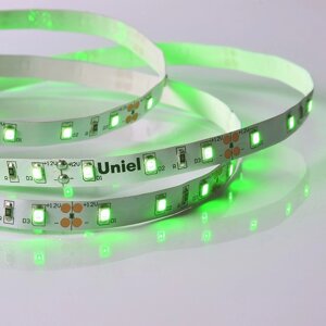 Светодиодная лента на самоклеящейся основе Uniel, IP20, 5 м, 2835, 60 LED/м, 4,8 Вт/м, 12 В, свечение зелёное