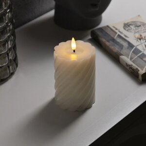 Светодиодная свеча витая белая, 7.5 12.5 7.5 см, пластик, воск, батарейки АААх2 (не в комплекте), свечение тёплое белое